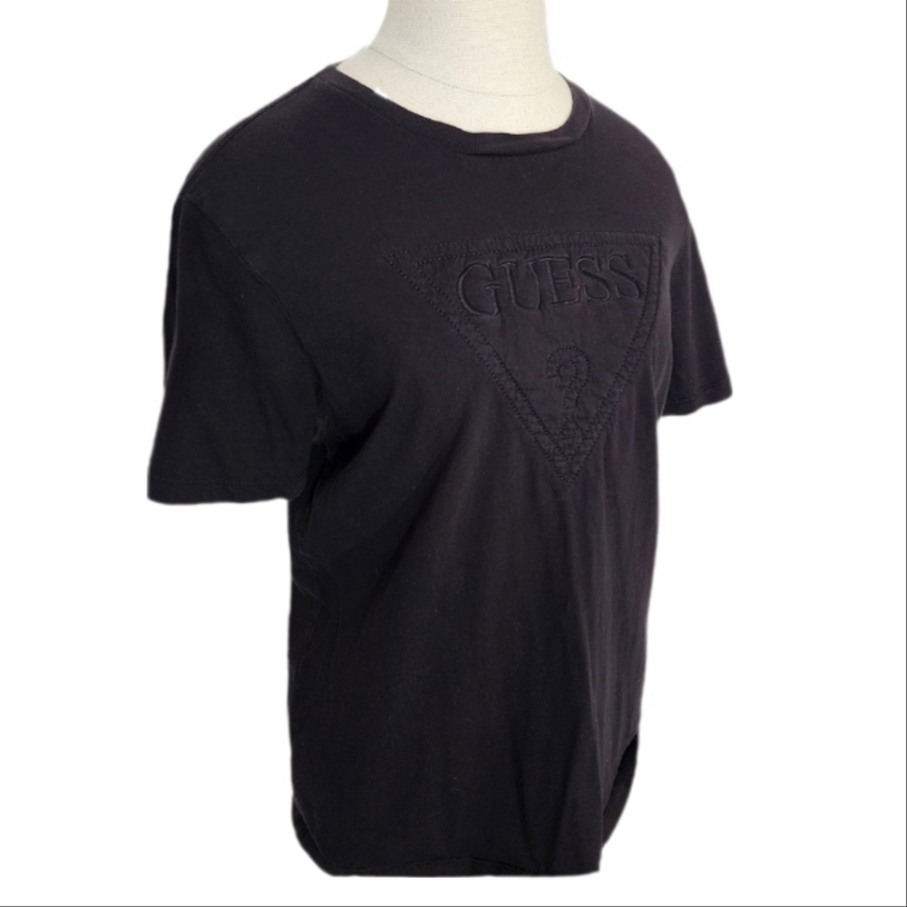 Guess T-Shirt Unisex Embossed Logo 100% Cotton Short Sleeve Vintage Black Size S - Picture 4 of 11